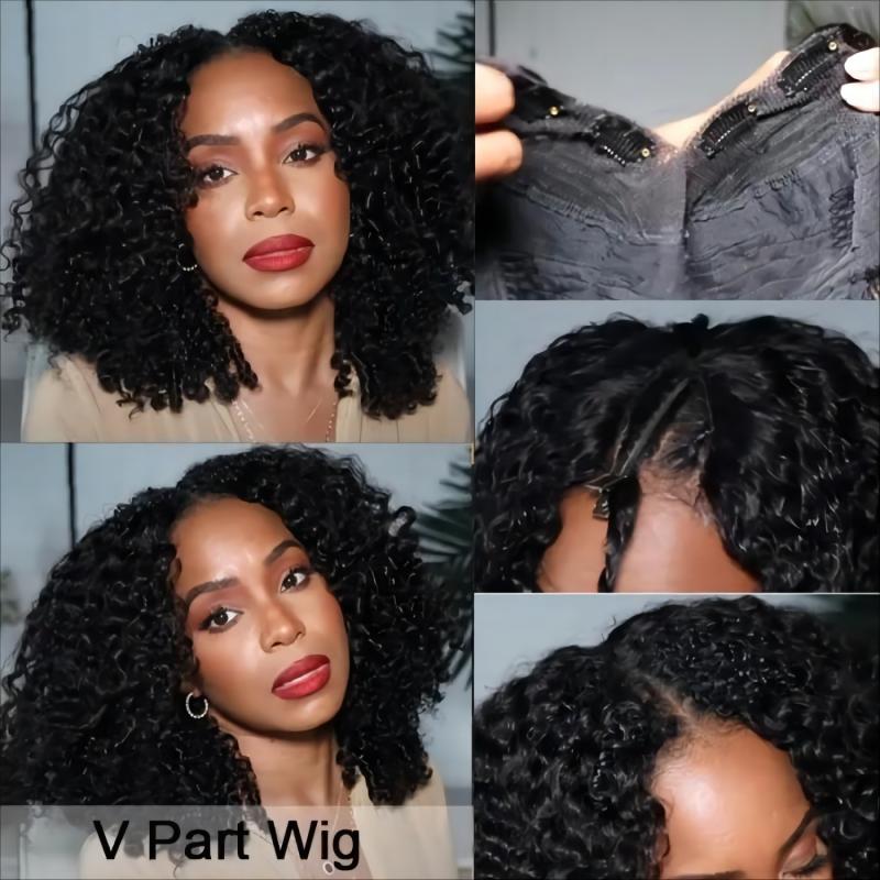 Beginner Friendly V Part Kinky Curly Wig Upgrade U Part Human Hair Wig