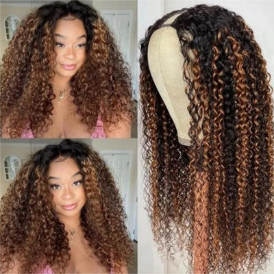 Glueless Jerry Curly New U Part Ombre Wig With Blonde Highlights