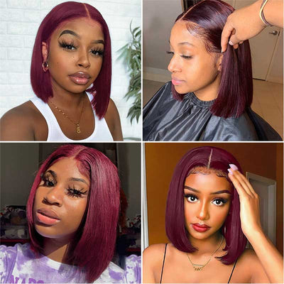 Grade Human Hair Burgundy 99J Color Short Bob 4X4 Closure Wig