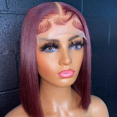 Grade Human Hair Burgundy 99J Color Short Bob 4X4 Closure Wig