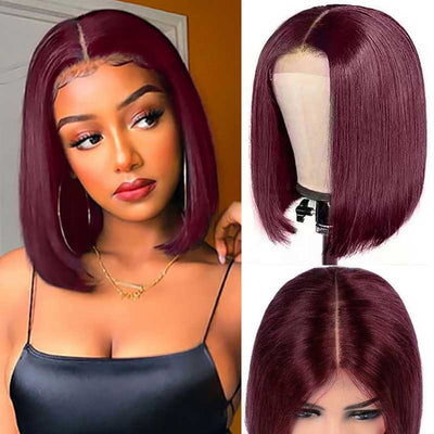 Grade Human Hair Burgundy 99J Color Short Bob 4X4 Closure Wig
