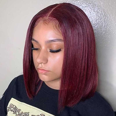 Grade Human Hair Burgundy 99J Color Short Bob 4X4 Closure Wig