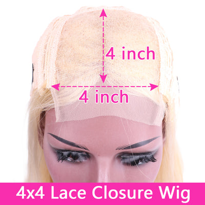 100% Virgin Volume 4x4 Lace Closure Wig 613 Blonde Straight Lace Frontal Wig