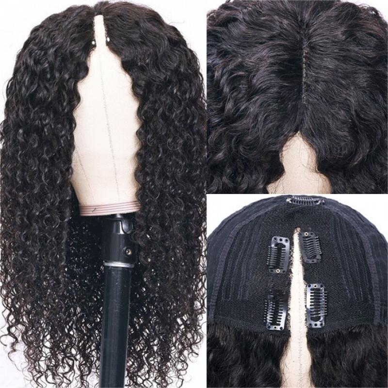 Glueless V Part Wig Beginner Friendly Curly Human Hair Wig Without Leave out