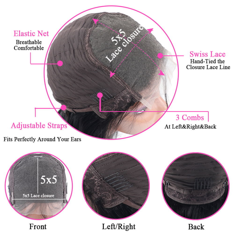 Glueless 5x5 HD Lace Closure Wigs Straight Hair 220% Density
