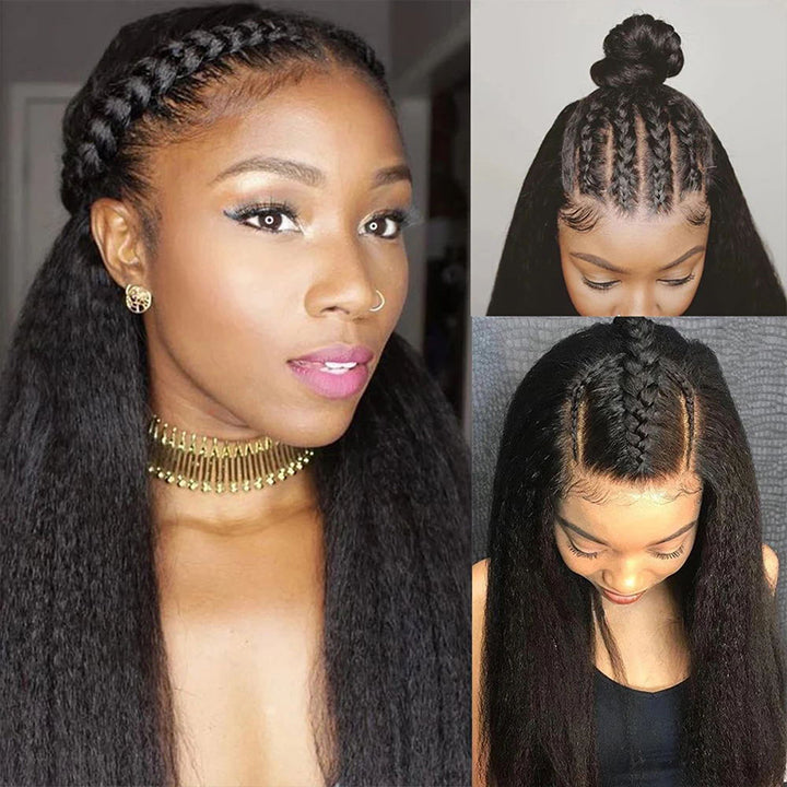 Kinky Straight 360 Lace Front Human Hair Wigs  Brazilian Remy Hair