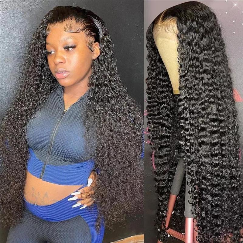 4x4 Lace Closure Human Hair Curly Wigs Pre Plucked Natural Black Color