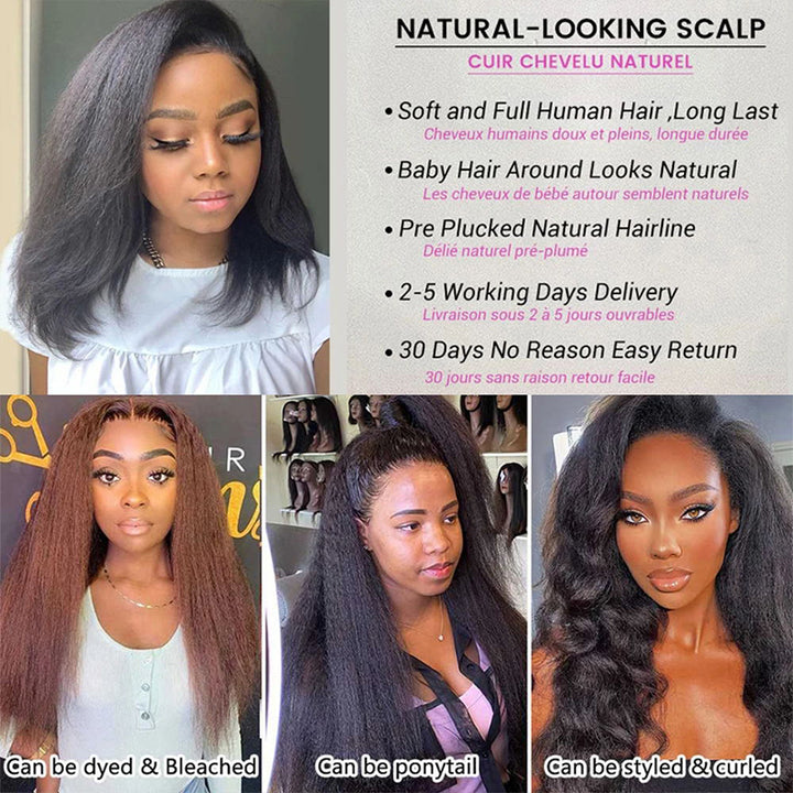 Kinky Straight 360 Lace Front Human Hair Wigs  Brazilian Remy Hair