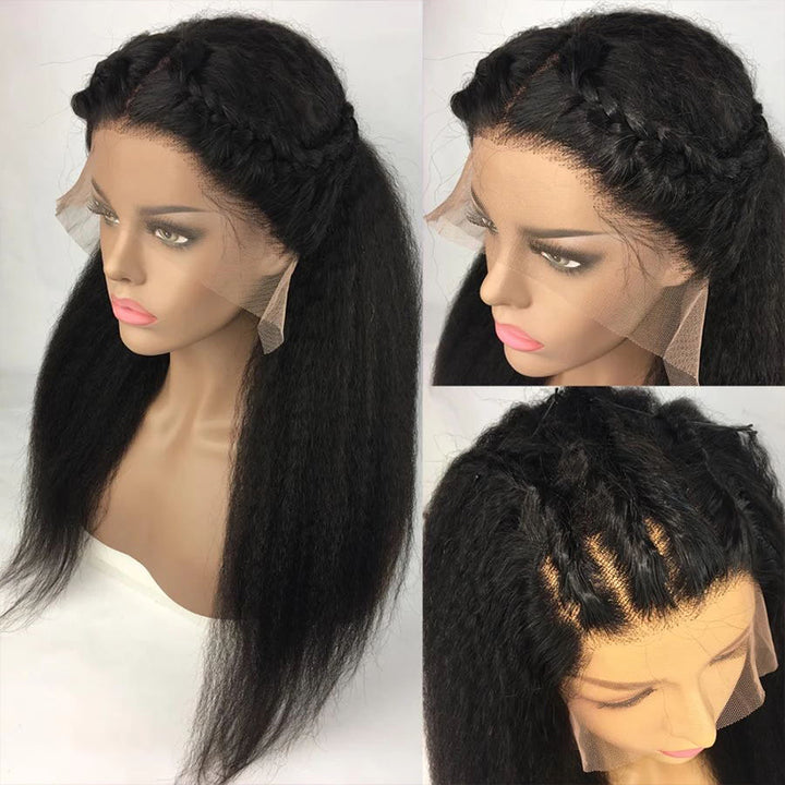 Kinky Straight 360 Lace Front Human Hair Wigs  Brazilian Remy Hair