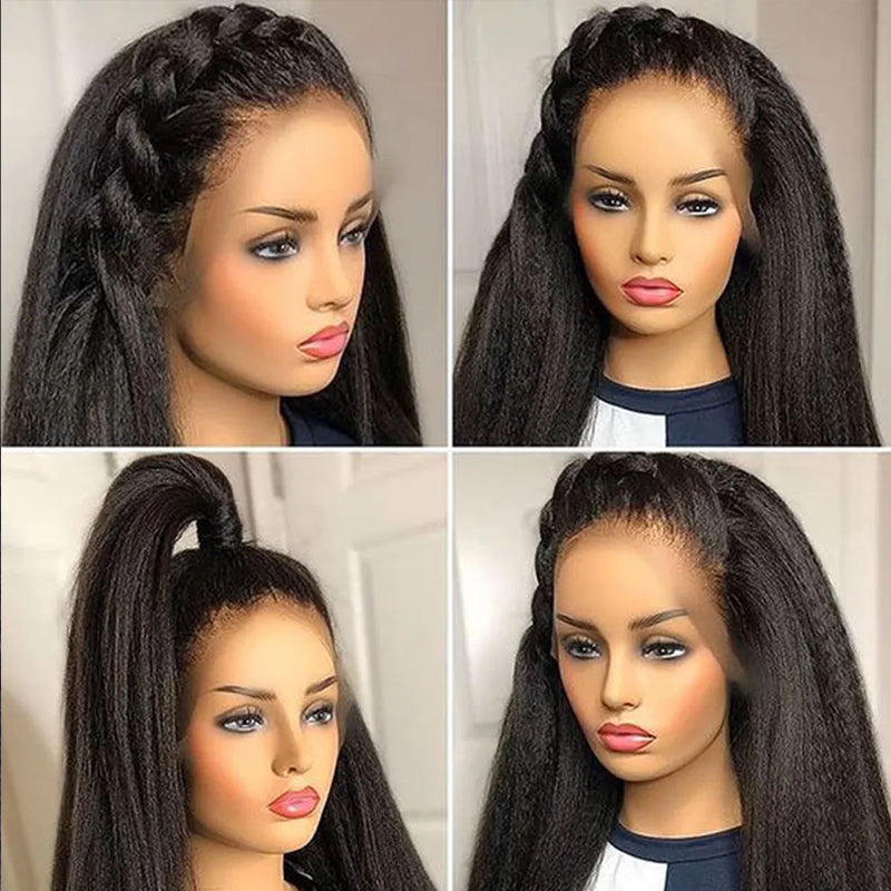 Kinky Straight 360 Lace Front Human Hair Wigs  Brazilian Remy Hair