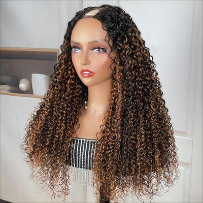 Glueless Jerry Curly New U Part Ombre Wig With Blonde Highlights