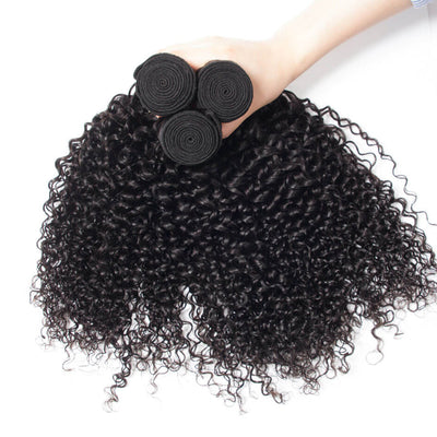 Curly Weave Human Hair 3 Bundle with 13×4 Lace Frontal Closure
