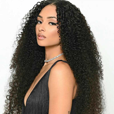 Kinky Curly Human Hair Wigs Pre-Pluckes Hairline With Baby Hair
