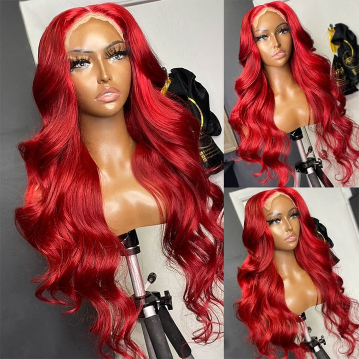 Brazilian Straight  Lace Closure Wigs Human Hair Red Wigs