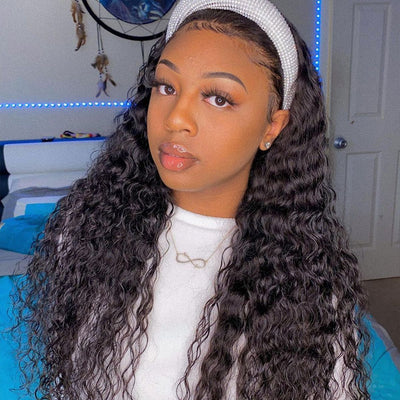 Deep Wave Headband Hair Wig Glueless Human Hair Wigs Full Machine