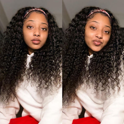 Deep Wave Headband Hair Wig Glueless Human Hair Wigs Full Machine