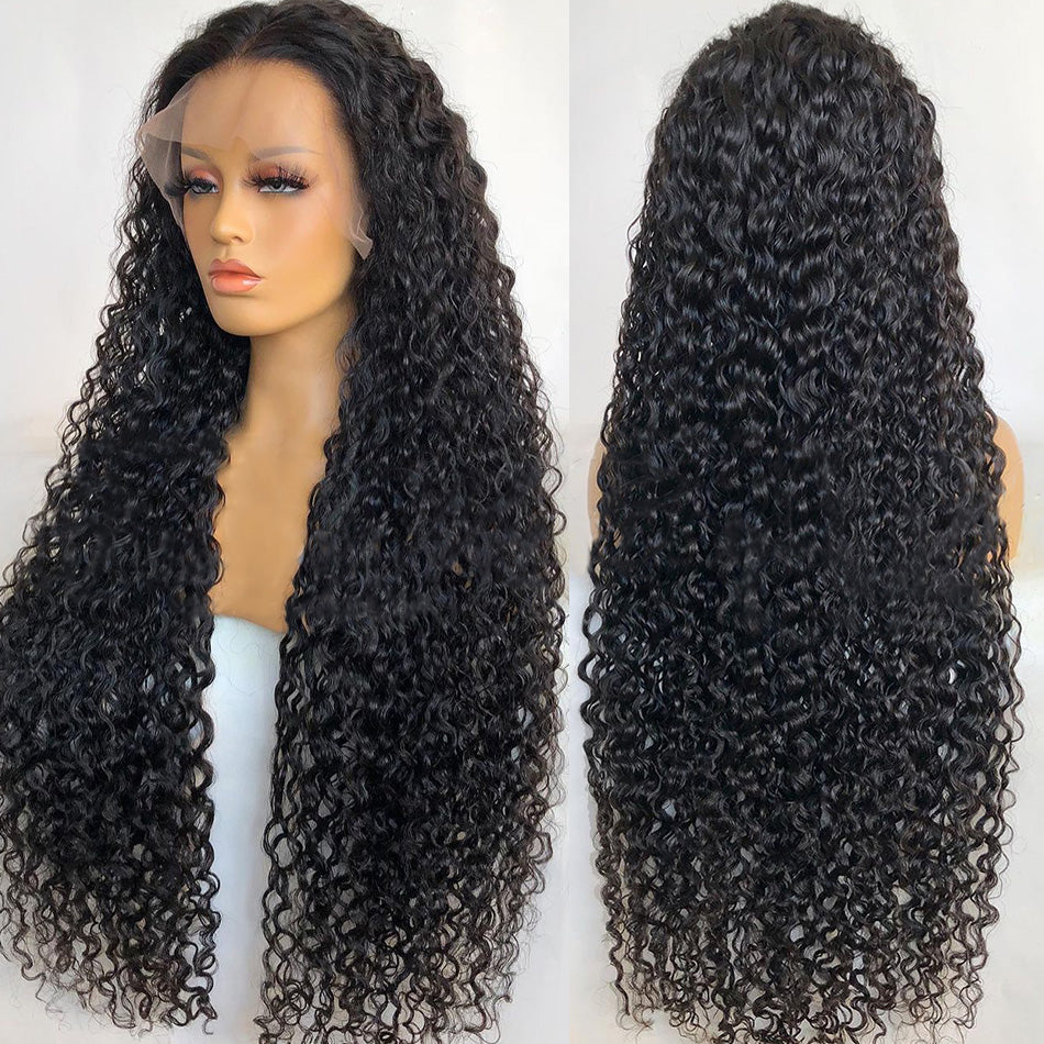 4x4 Lace Closure Human Hair Curly Wigs Pre Plucked Natural Black Color