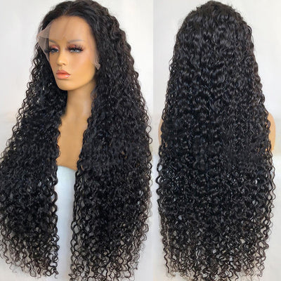4x4 Lace Closure Human Hair Curly Wigs Pre Plucked Natural Black Color