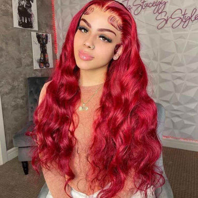 Brazilian Straight  Lace Closure Wigs Human Hair Red Wigs
