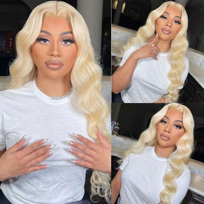 Body Wave Lace Front Glueless 613 Blonde Lace 4x4 Lace Closure Wig With Natural Hairline