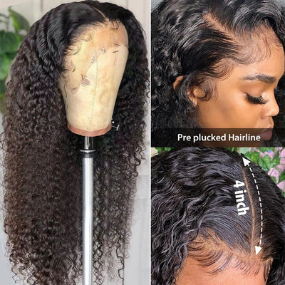 Brazilian Deep Wave Wig with Baby Hair 4X4 Deep Wave Closure Wig Pre-plucked Lace Closure Human Hair Wigs