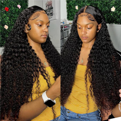 4x4 Lace Closure Human Hair Curly Wigs Pre Plucked Natural Black Color