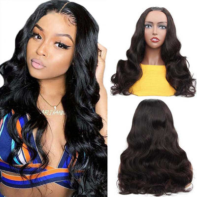 12A Grade Glueless Body Wave U Part Wigs Natural Black Brazilian Human Hair