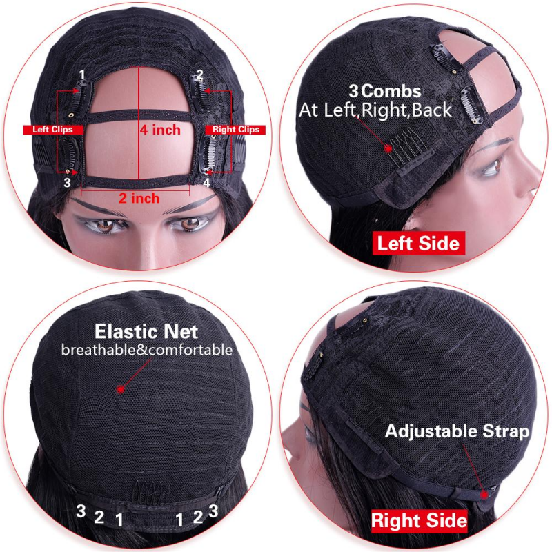 12A Grade Glueless Body Wave U Part Wigs Natural Black Brazilian Human Hair