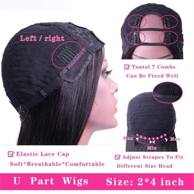 12A Grade Glueless Body Wave U Part Wigs Natural Black Brazilian Human Hair