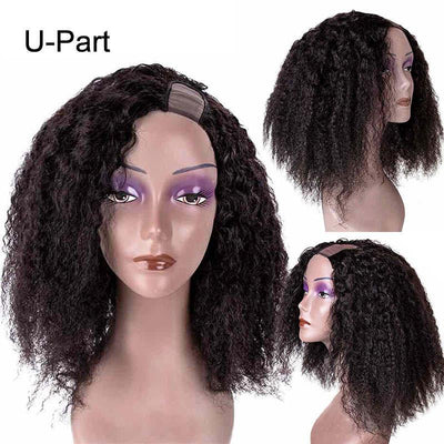 12A Grade Afro Kinky Curly U Part Wigs U Shape Side Part Brazilian Human Hair Wigs Natural Black Color