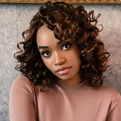 Glueless Beginner Friendly Toffee Brown Curly Fringe Short Wig With Bouncy Spiral Curls
