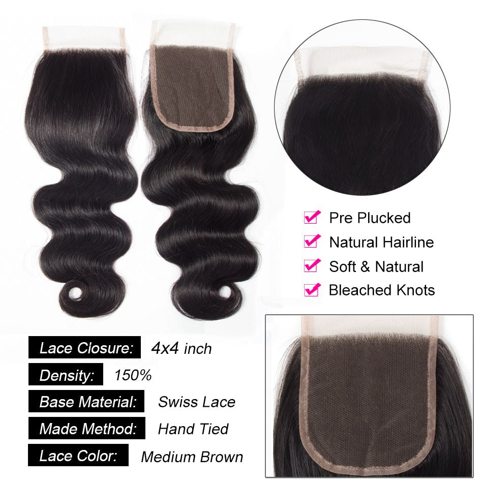 4*4 5*5 6*6 Lace Closure Body Wave Human Hair