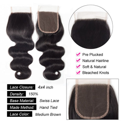 4*4 5*5 6*6 Lace Closure Body Wave Human Hair