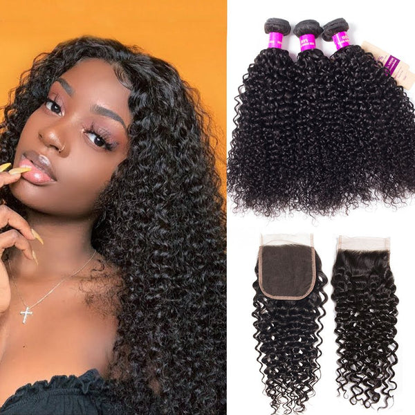 12A Curly Wave 3 Bundles With 5*5 Lace Closure 100% Human Hair