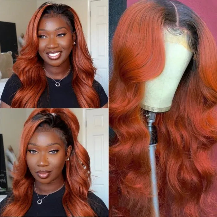 Cinnamon Brunette Loose Wave 13x4 Lace Frontal Wig With Dark Roots