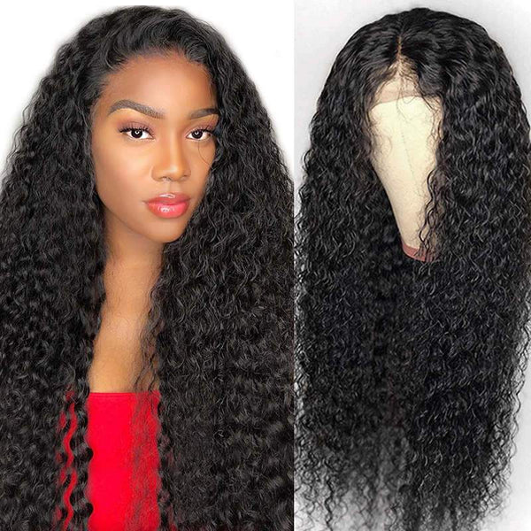 Kinky Curly Human Hair Wigs Pre-Pluckes Hairline With Baby Hair