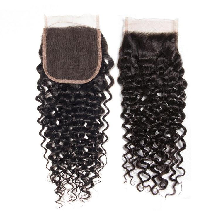 Brazilian Curly Hair With 4*4 Lace Closure 3 Bundles Virgin
