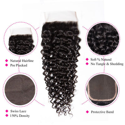 Brazilian Curly Hair With 4*4 Lace Closure 3 Bundles Virgin
