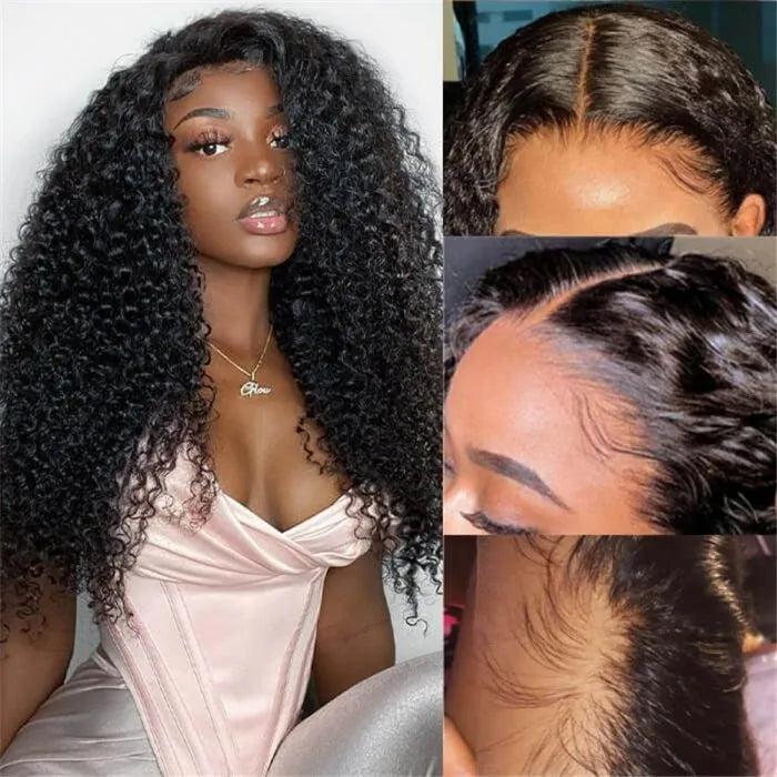 Lace Frontal Natural Pre-plucked Long Curly Wig 100% Human Hair