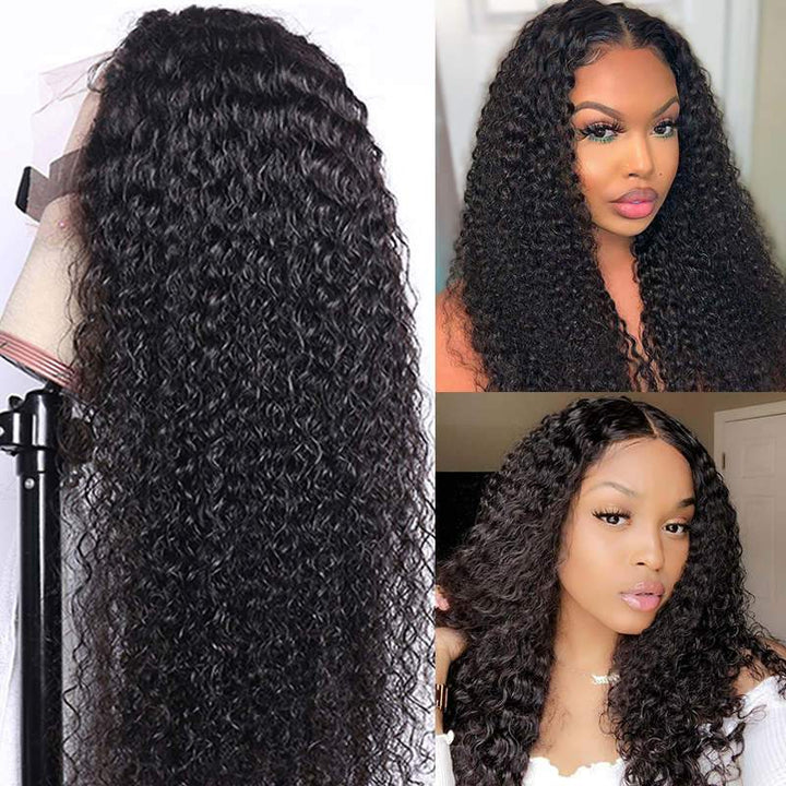 Kinky Curly Human Hair Wigs Pre-Pluckes Hairline With Baby Hair