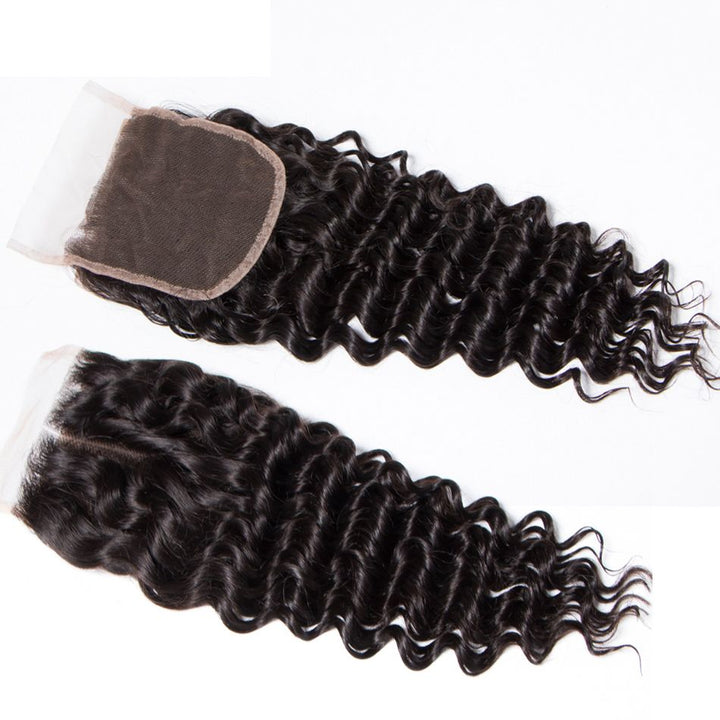 5×5 Lace Closure With Bundles Brazilian Deep Wave Virgin Human Hair Deals