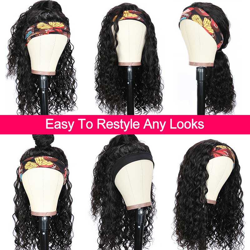 Deep Wave Headband Hair Wig Glueless Human Hair Wigs Full Machine