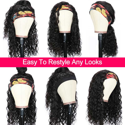 Deep Wave Headband Hair Wig Glueless Human Hair Wigs Full Machine