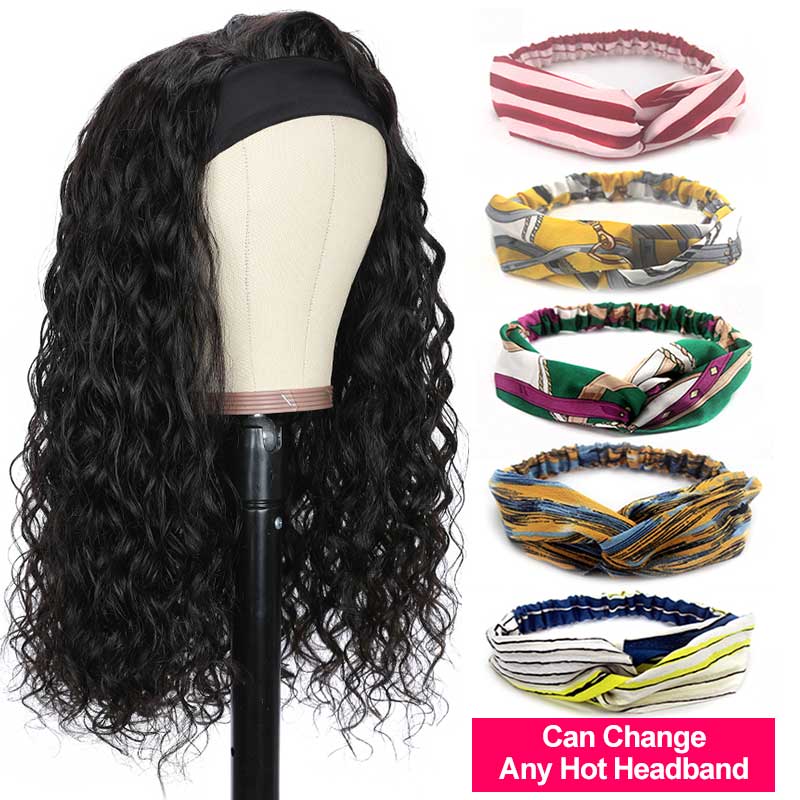 Deep Wave Headband Hair Wig Glueless Human Hair Wigs Full Machine