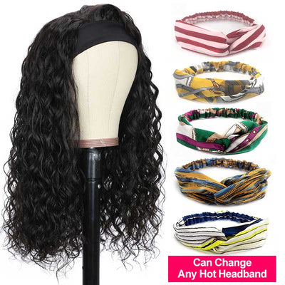 Deep Wave Headband Hair Wig Glueless Human Hair Wigs Full Machine