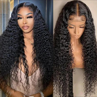 4x4 Lace Closure Human Hair Curly Wigs Pre Plucked Natural Black Color