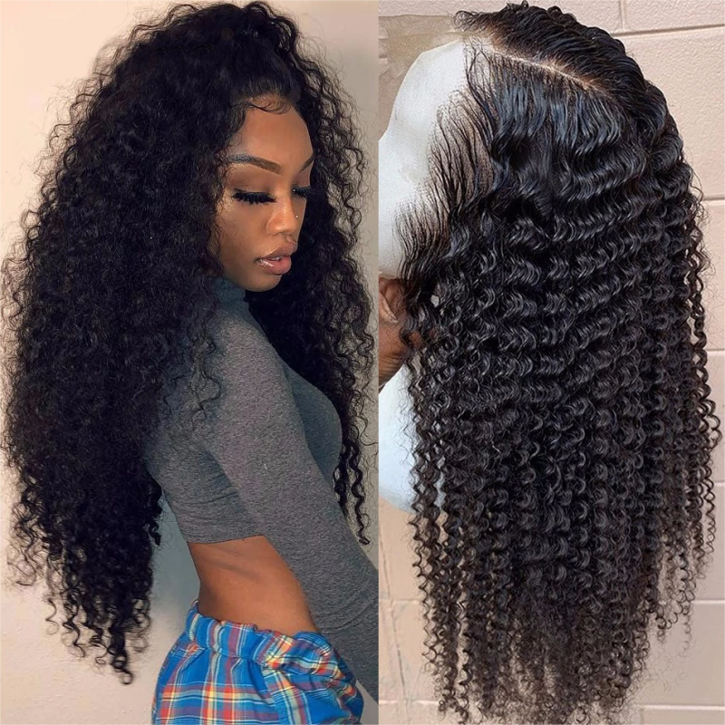 360 Lace Frontal Wig Kinky Curly Human Hair Wigs Pre Plucked Transparent Wigs