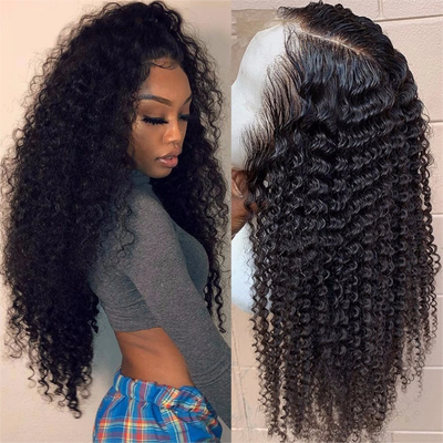 360 Lace Frontal Wig Kinky Curly Human Hair Wigs Pre Plucked Transparent Wigs