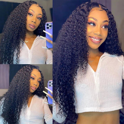 360 Lace Frontal Wig Kinky Curly Human Hair Wigs Pre Plucked Transparent Wigs