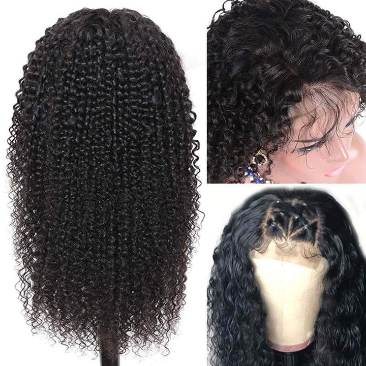 Kinky Curly Human Hair Wigs Pre-Pluckes Hairline With Baby Hair